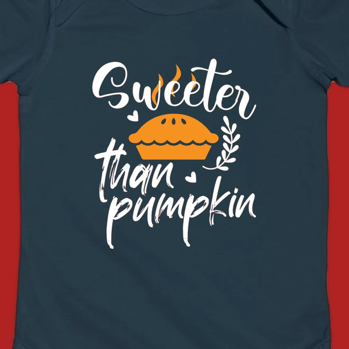 Sweeter than pumpkin pie graphic with illustration, hearts, and leaves.