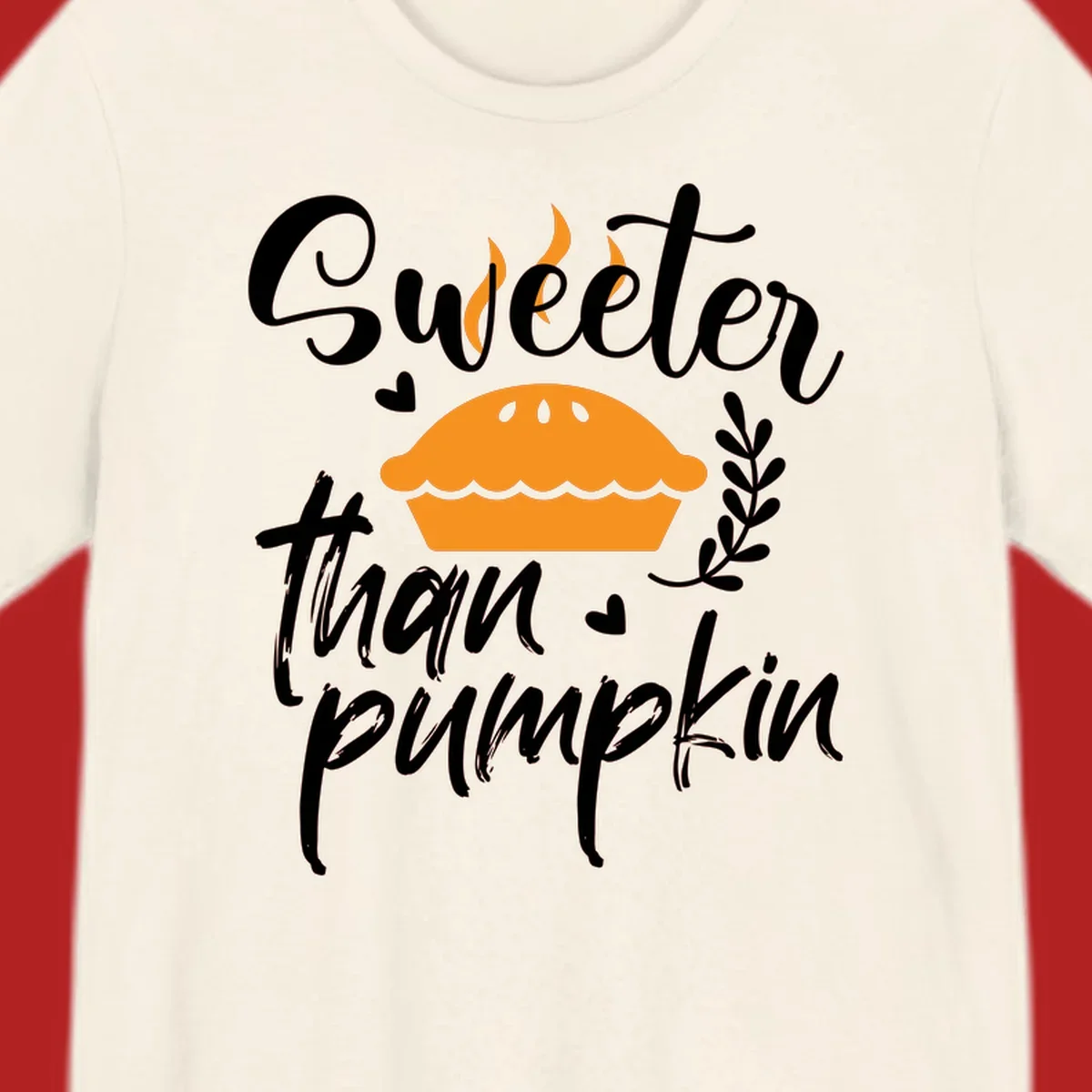 Sweeter than pumpkin pie graphic with illustration, hearts, and leaves.