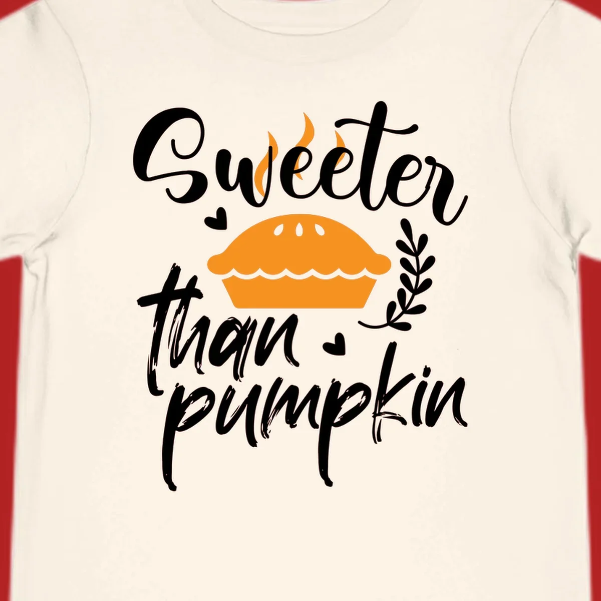 Sweeter than pumpkin pie graphic with illustration, hearts, and leaves.