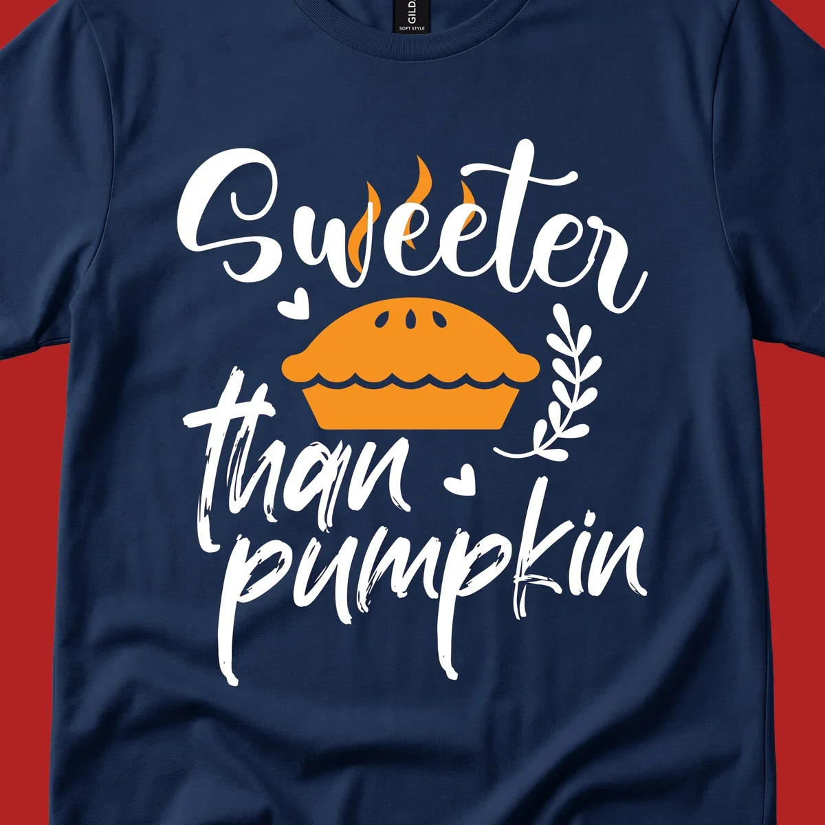 Sweeter than pumpkin pie graphic with illustration, hearts, and leaves.