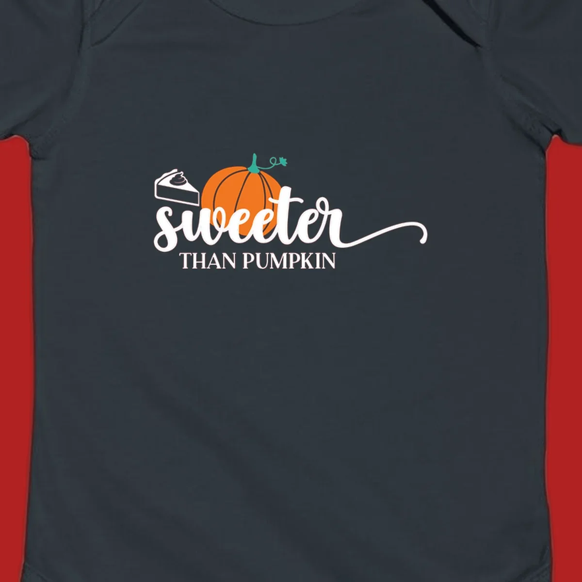 Sweeter than pumpkin pie graphic with pie slice and pumpkin artwork.