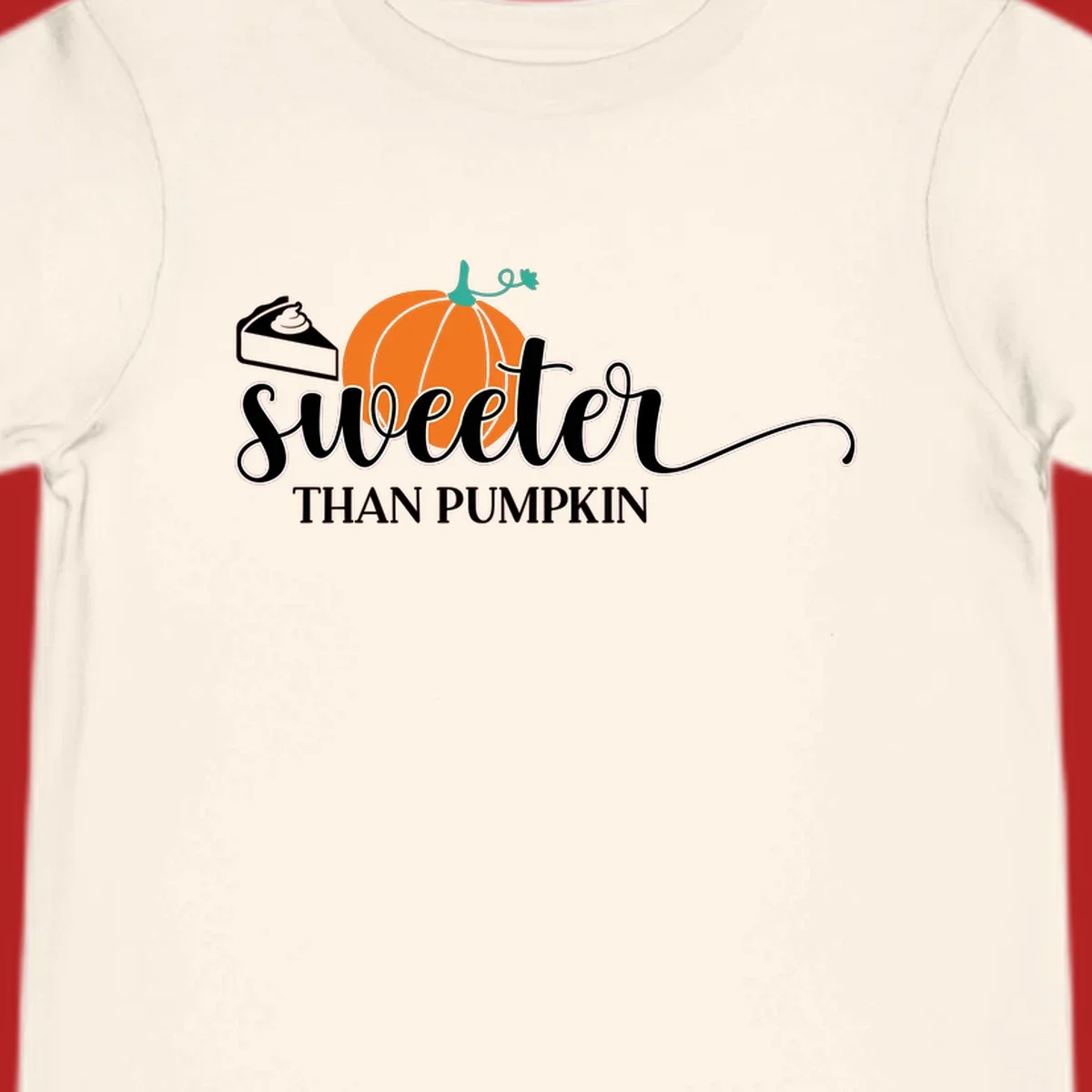 Sweeter than pumpkin pie graphic with pie slice and pumpkin artwork.
