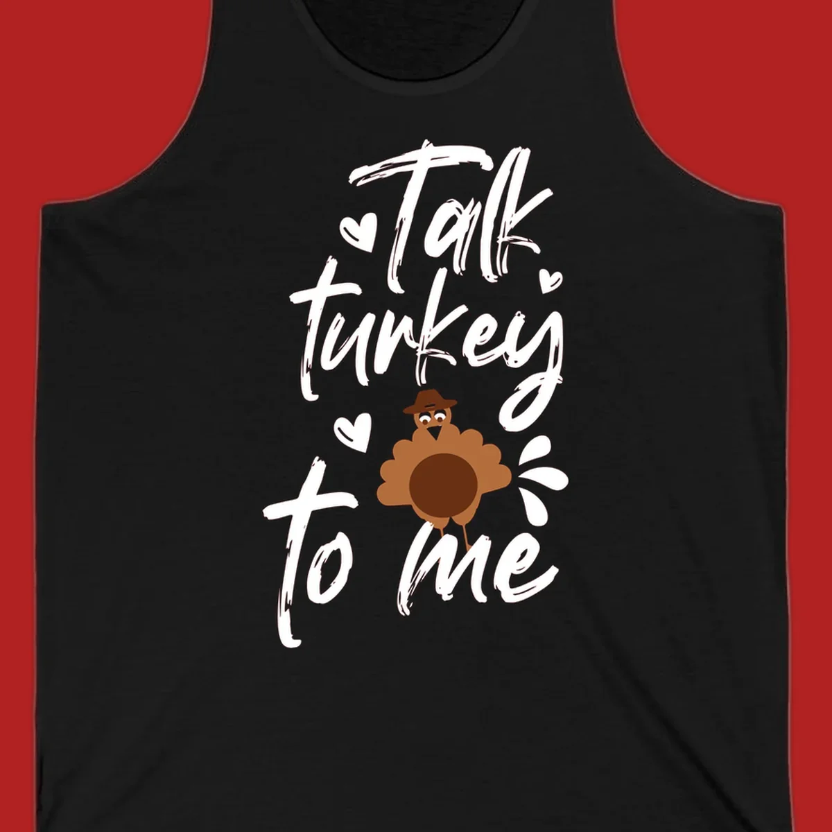 Talk turkey to me Thanksgiving graphic with a cute turkey and hearts.