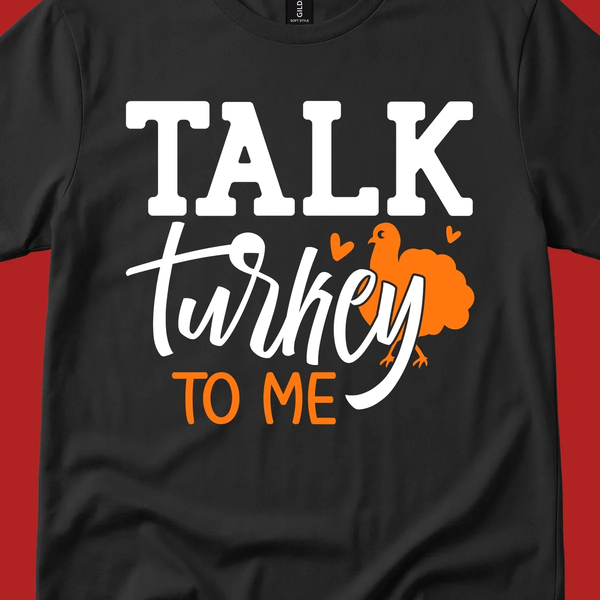 Talk turkey to me Thanksgiving phrase with turkey illustration.
