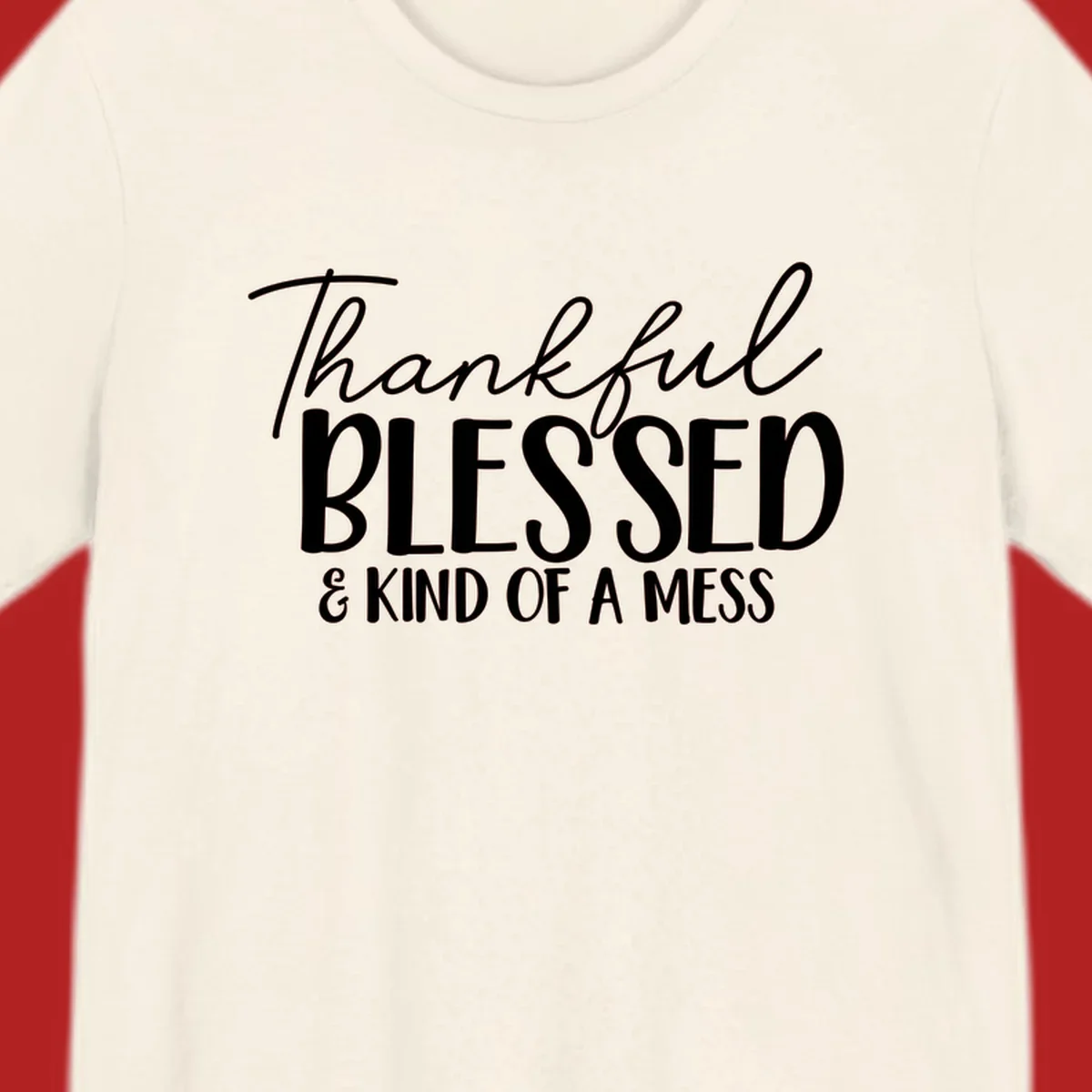 Thankful Blessed Kind Of A Mess typography design.