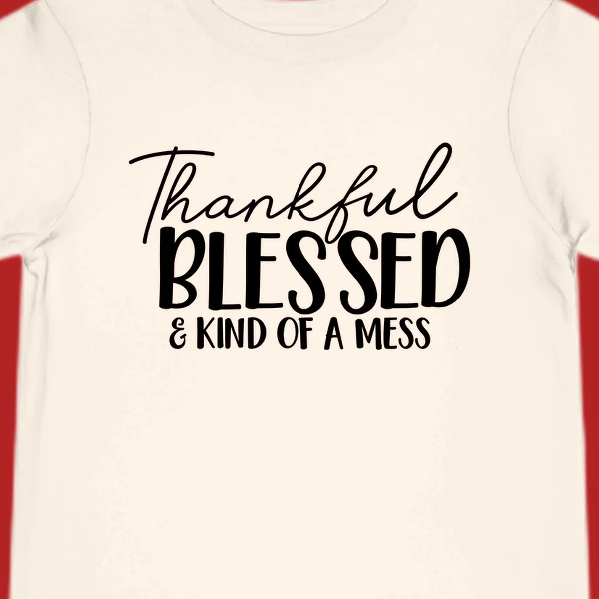 Thankful Blessed Kind Of A Mess typography design.