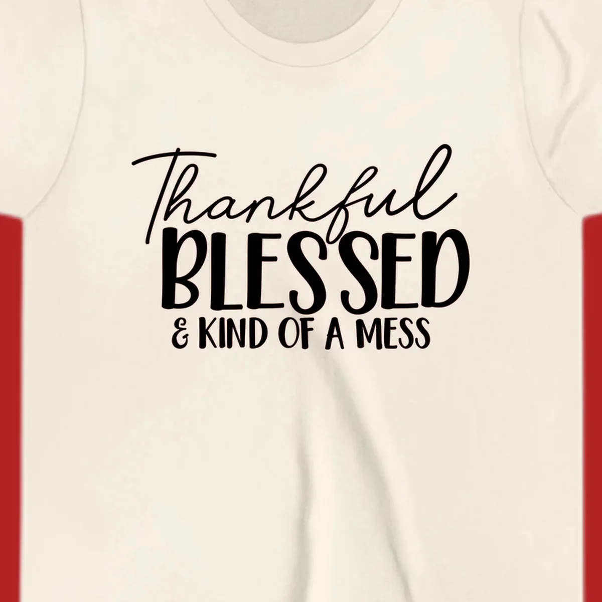 Thankful Blessed Kind Of A Mess typography design.