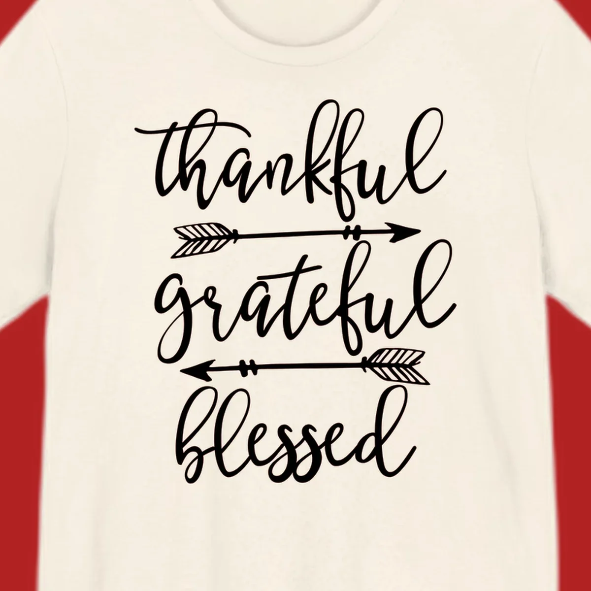 Thankful grateful blessed typography design with arrows on black and white backgrounds.