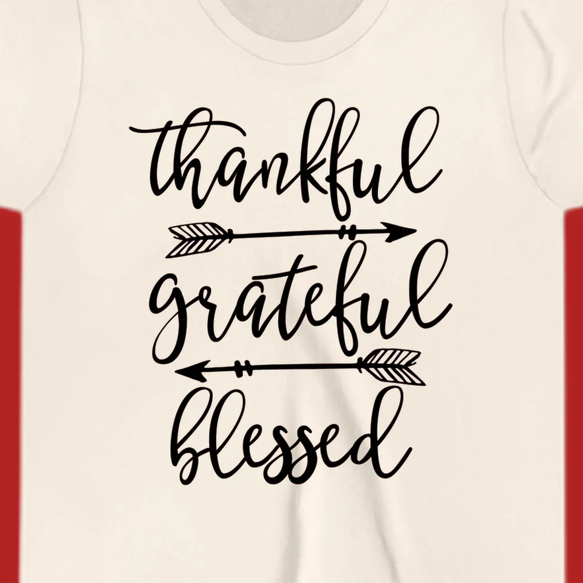 Thankful grateful blessed typography design with arrows on black and white backgrounds.