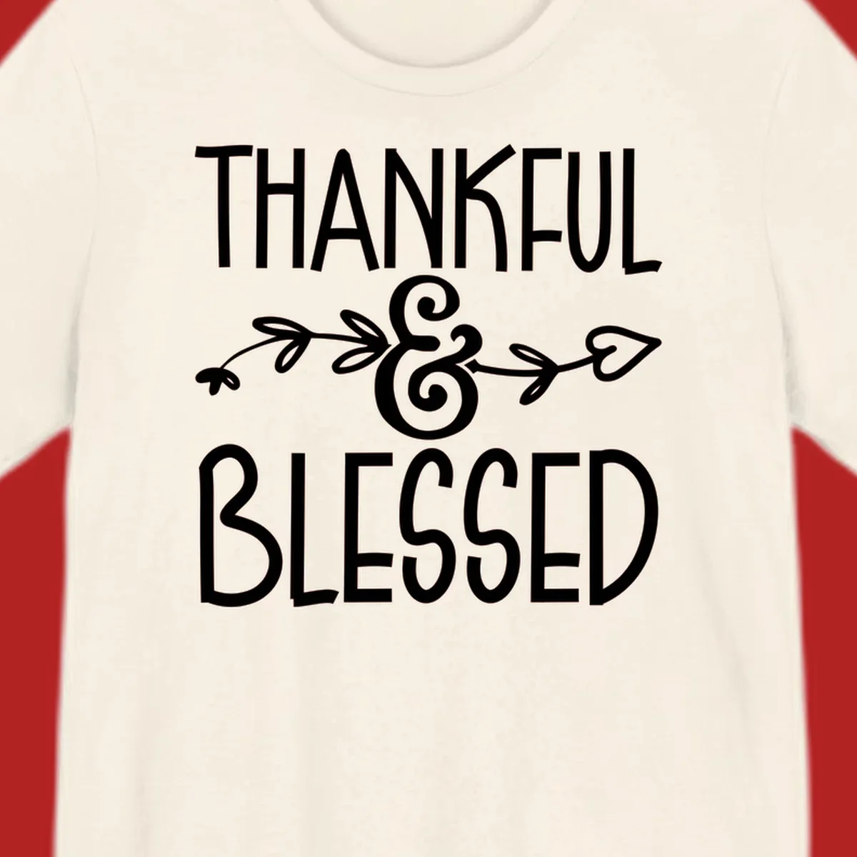 Thankful & Blessed typography design with decorative ampersand.