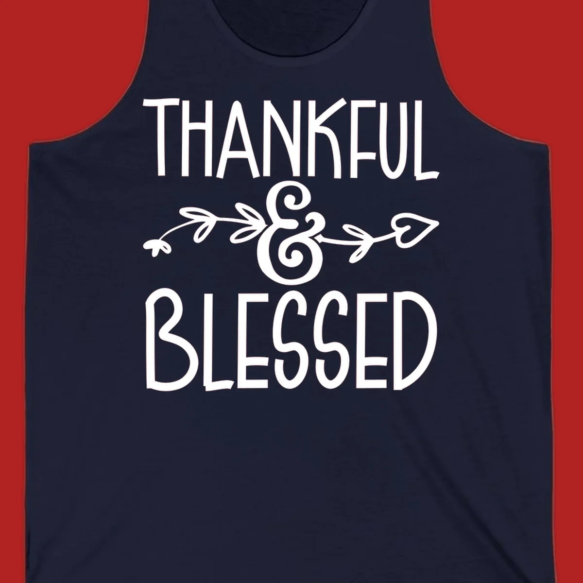 Thankful & Blessed typography design with decorative ampersand.