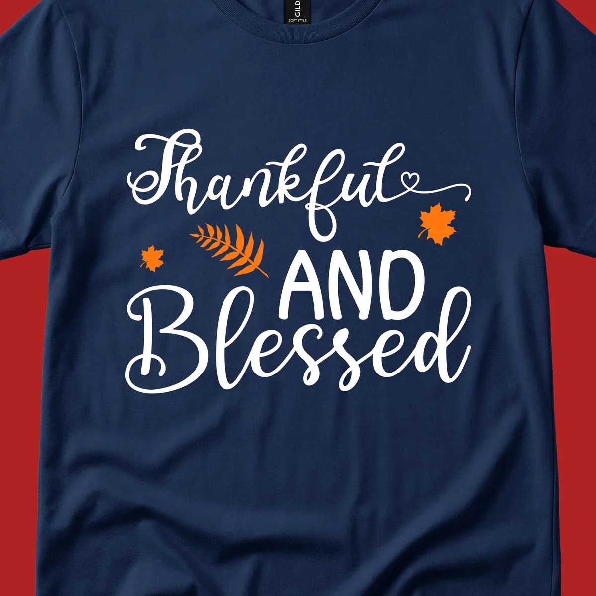 Thankful and blessed fall leaves typography design