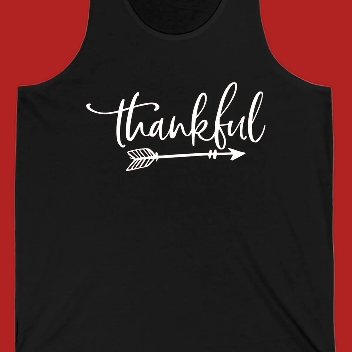 Thankful text with arrow graphic.