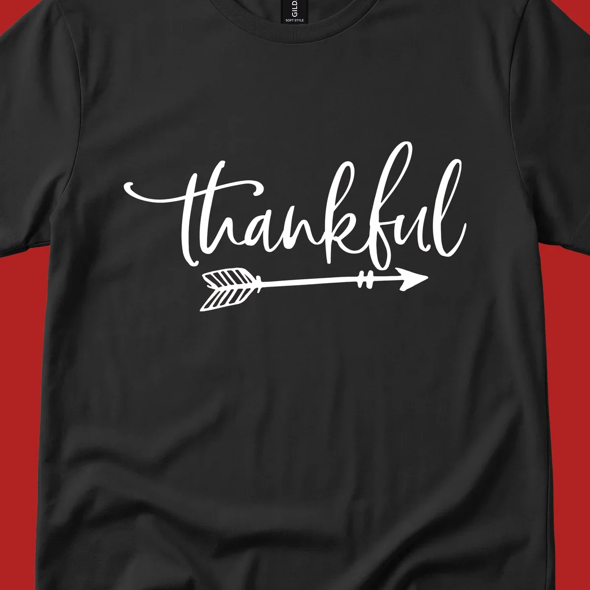 Thankful text with arrow graphic.