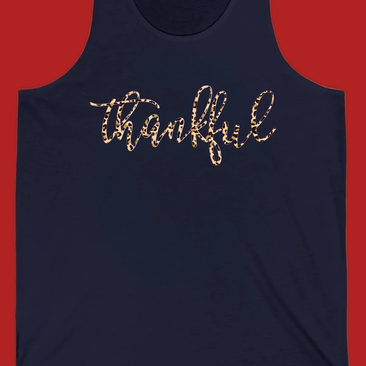Thankful text in leopard print with a white outline.