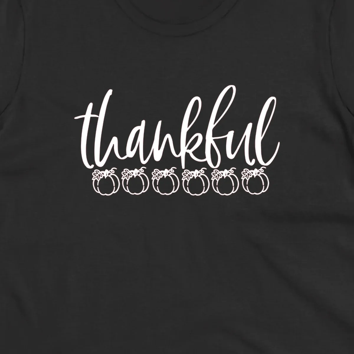 White script text 'thankful' above six white pumpkin illustrations, thankful pumpkins thanksgiving