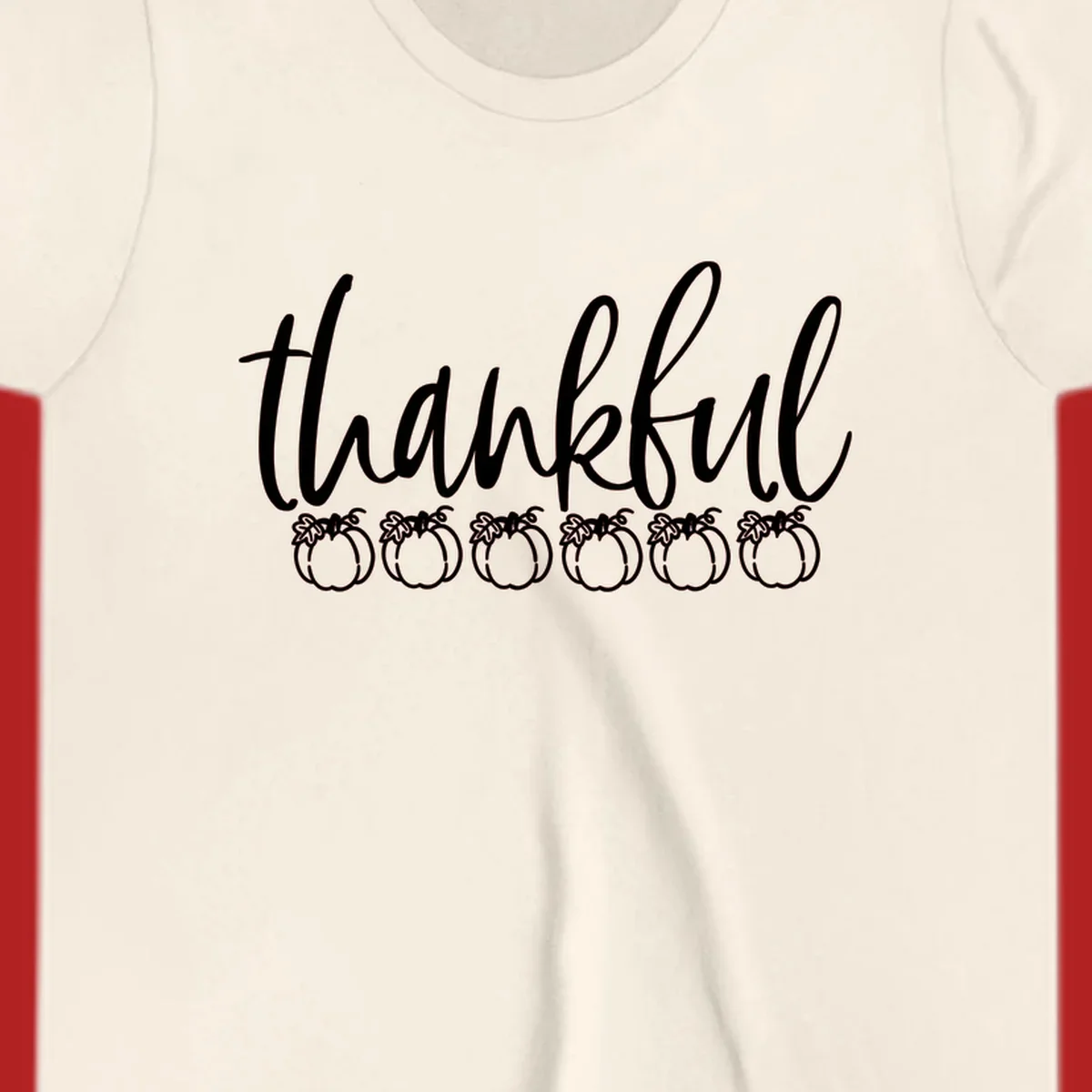 White script text 'thankful' above six white pumpkin illustrations, thankful pumpkins thanksgiving