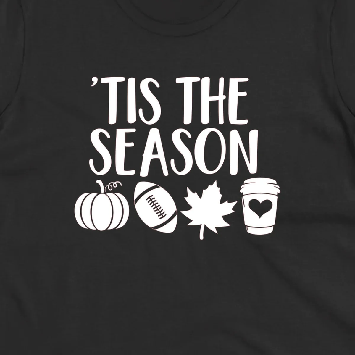 Fall season vibes text and graphics including pumpkin, football, leaf, and coffee cup.