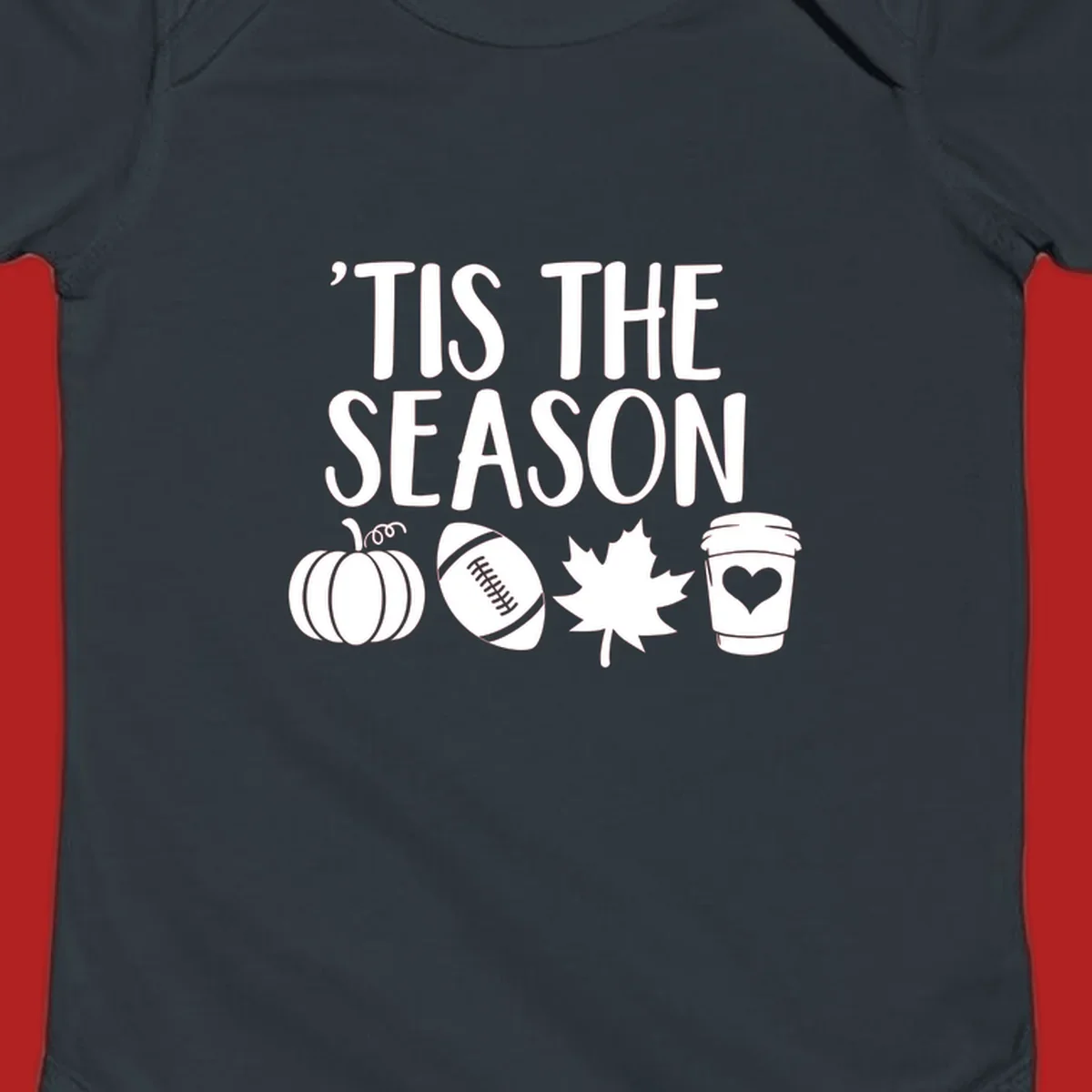 Fall season vibes text and graphics including pumpkin, football, leaf, and coffee cup.