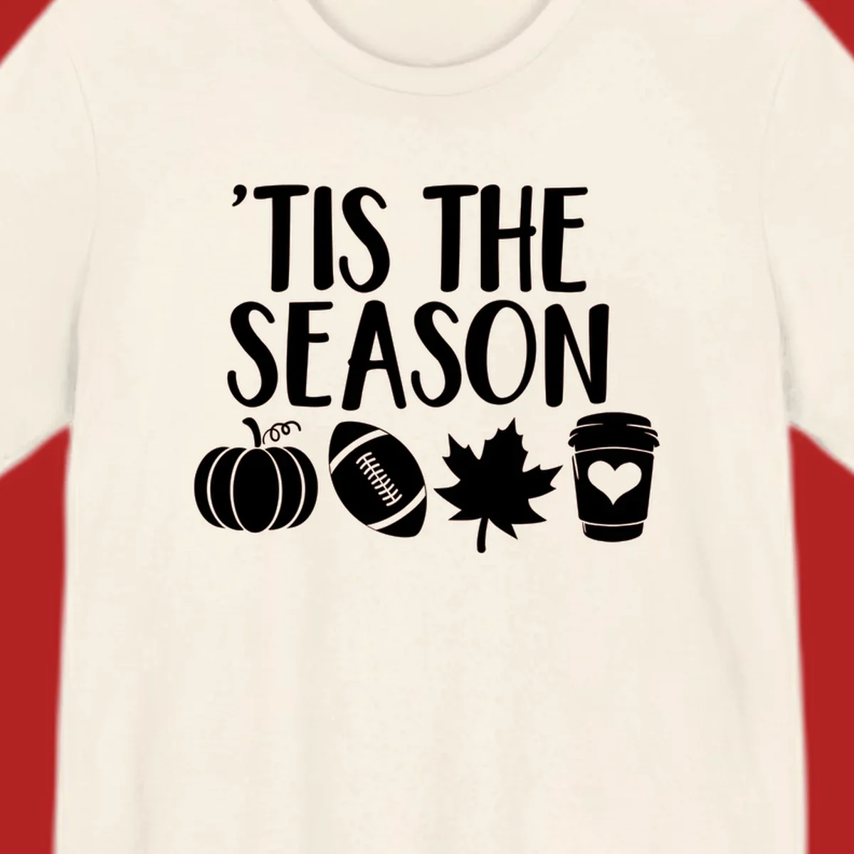 Fall season vibes text and graphics including pumpkin, football, leaf, and coffee cup.