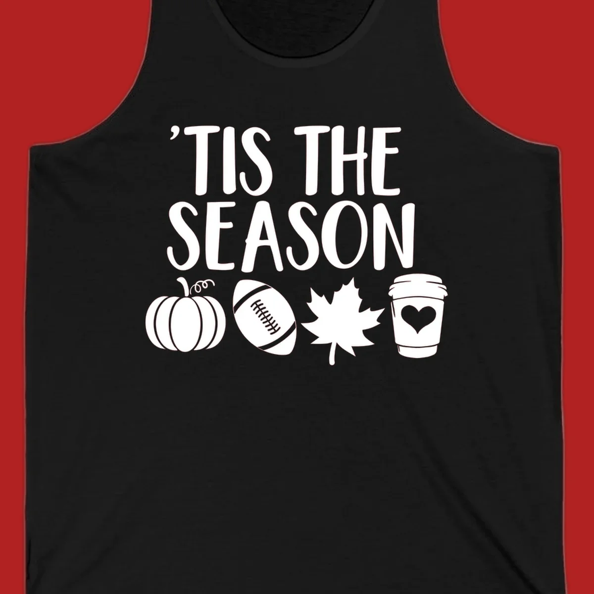 Fall season vibes text and graphics including pumpkin, football, leaf, and coffee cup.