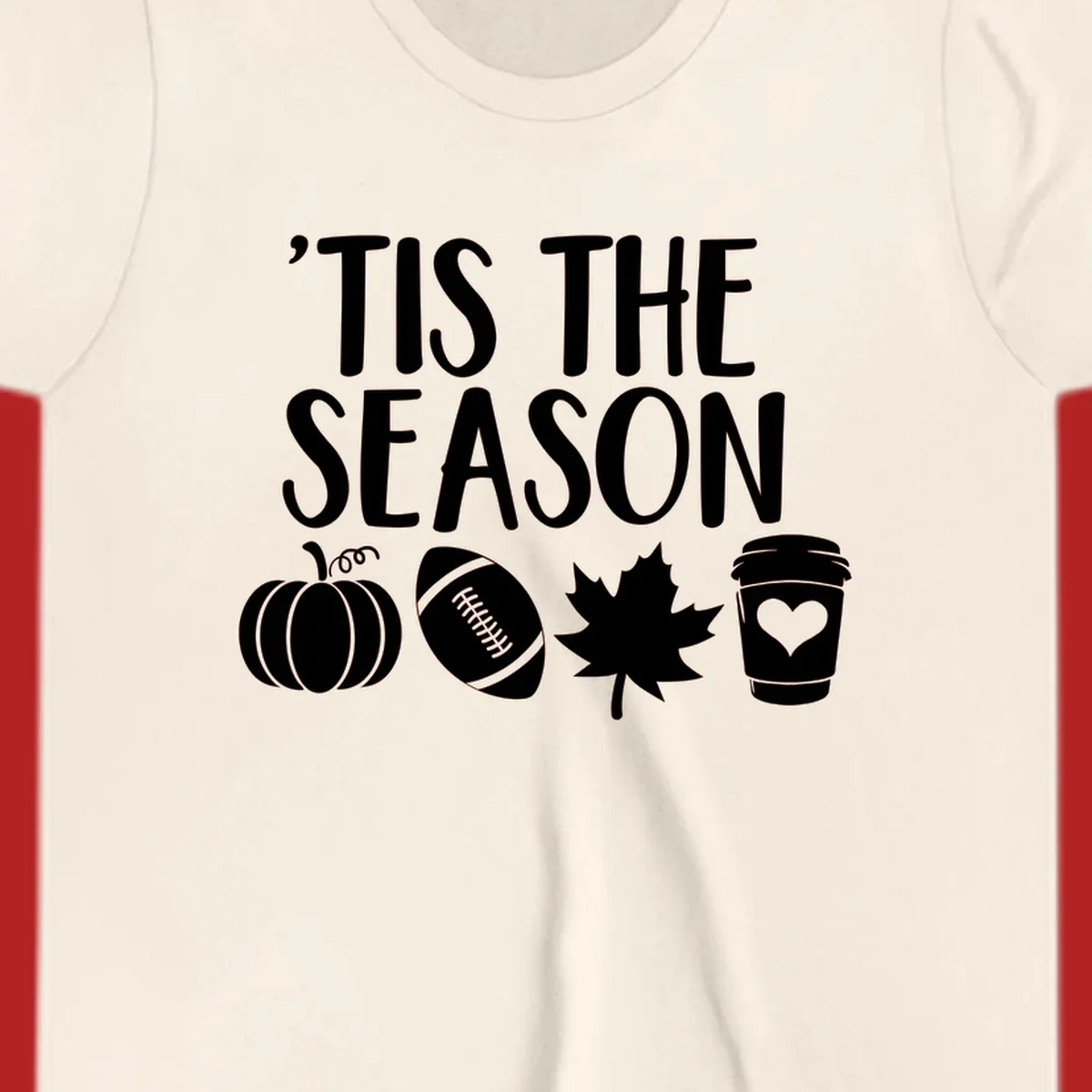 Fall season vibes text and graphics including pumpkin, football, leaf, and coffee cup.