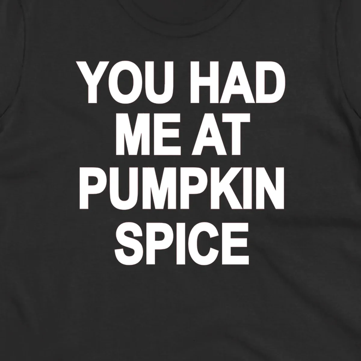 White typography design that says "YOU HAD ME AT PUMPKIN SPICE" for pumpkin spice lovers.