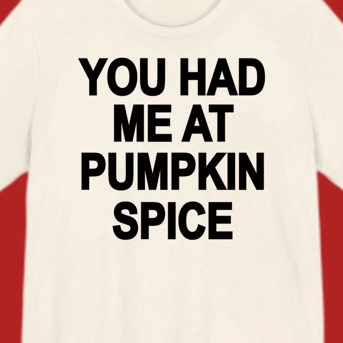 White typography design that says "YOU HAD ME AT PUMPKIN SPICE" for pumpkin spice lovers.