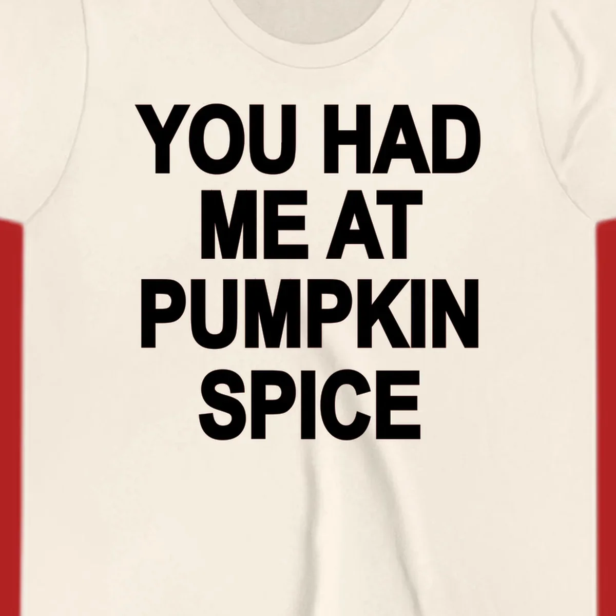 White typography design that says "YOU HAD ME AT PUMPKIN SPICE" for pumpkin spice lovers.