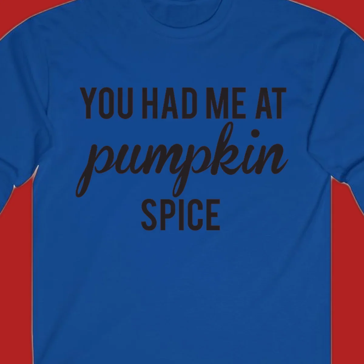 Text design 'YOU HAD ME AT pumpkin SPICE' with 'pumpkin' in script.