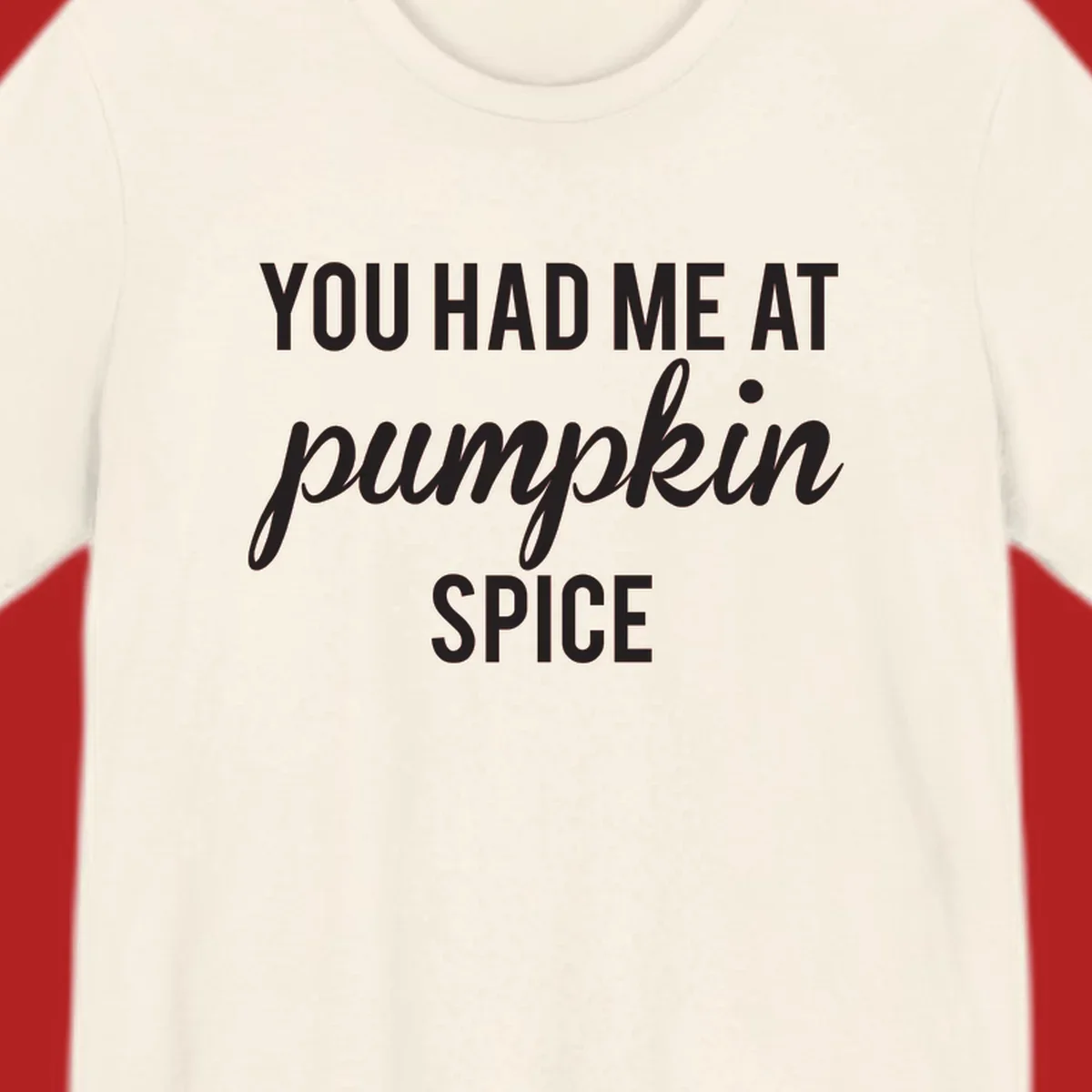 Text design 'YOU HAD ME AT pumpkin SPICE' with 'pumpkin' in script.
