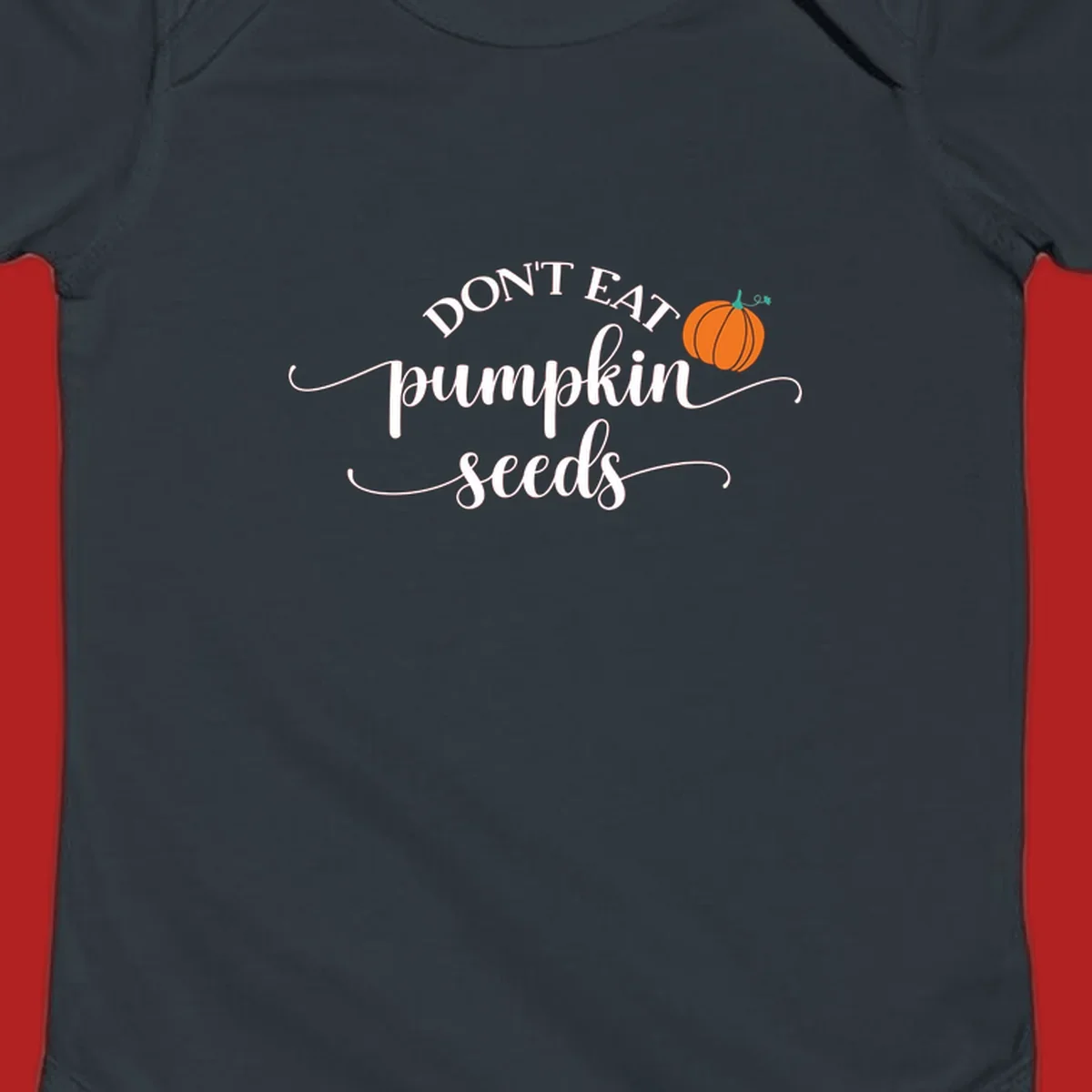 Don't Eat Pumpkin Seeds fall phrase with pumpkin illustration.