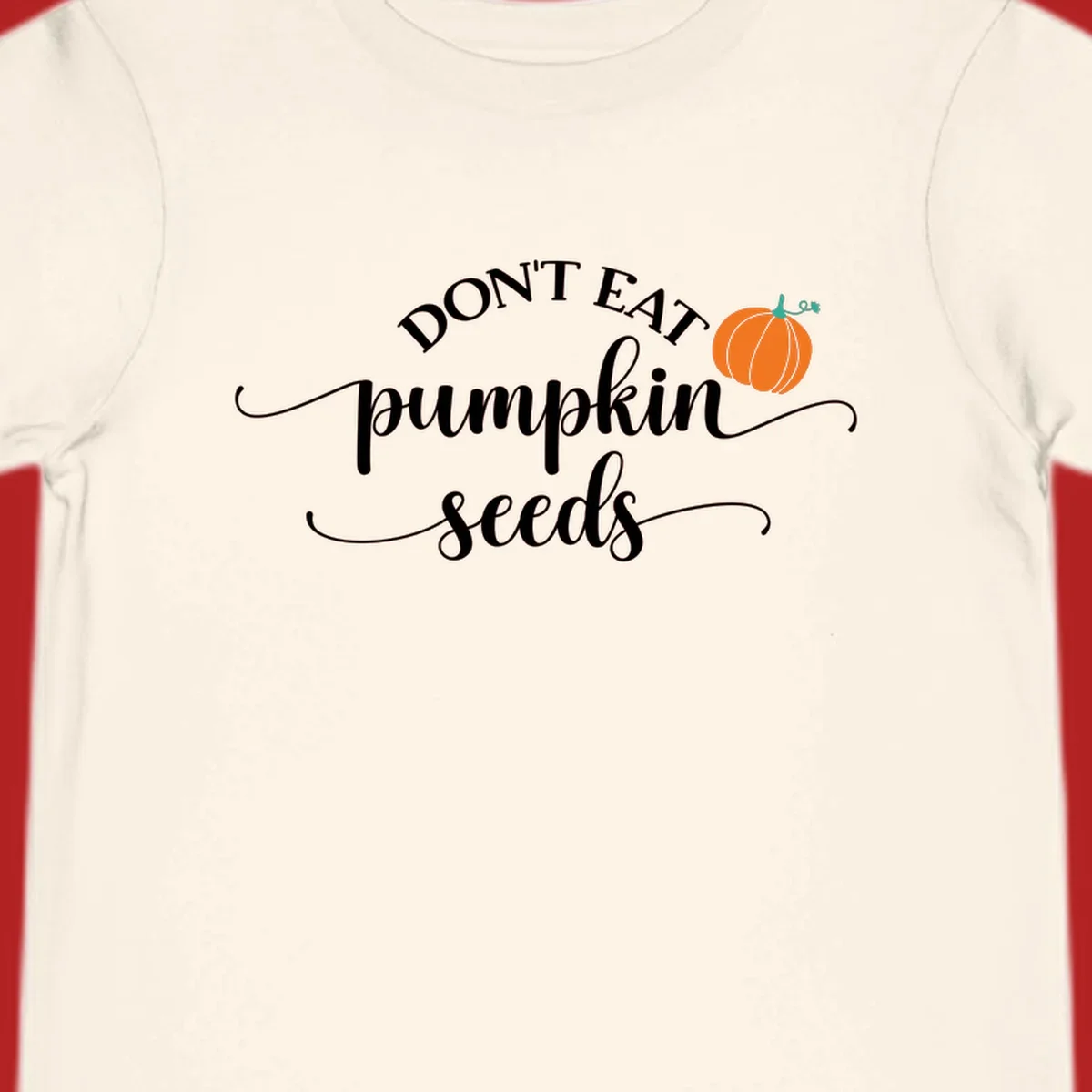 Don't Eat Pumpkin Seeds fall phrase with pumpkin illustration.