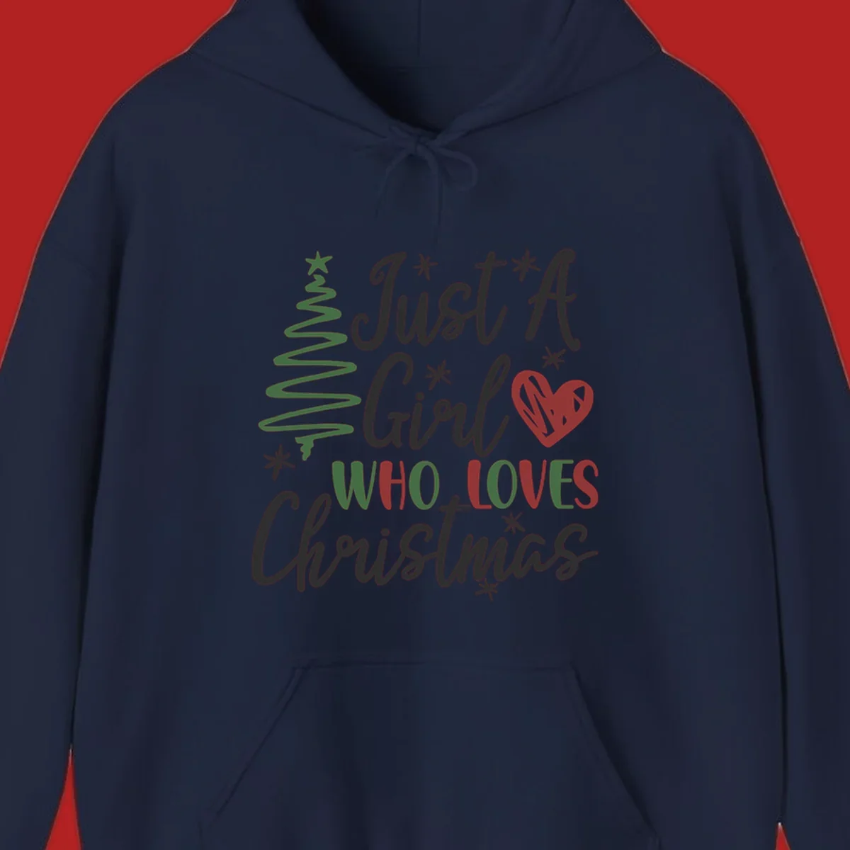 Girl who loves Christmas typography with tree and heart graphic.