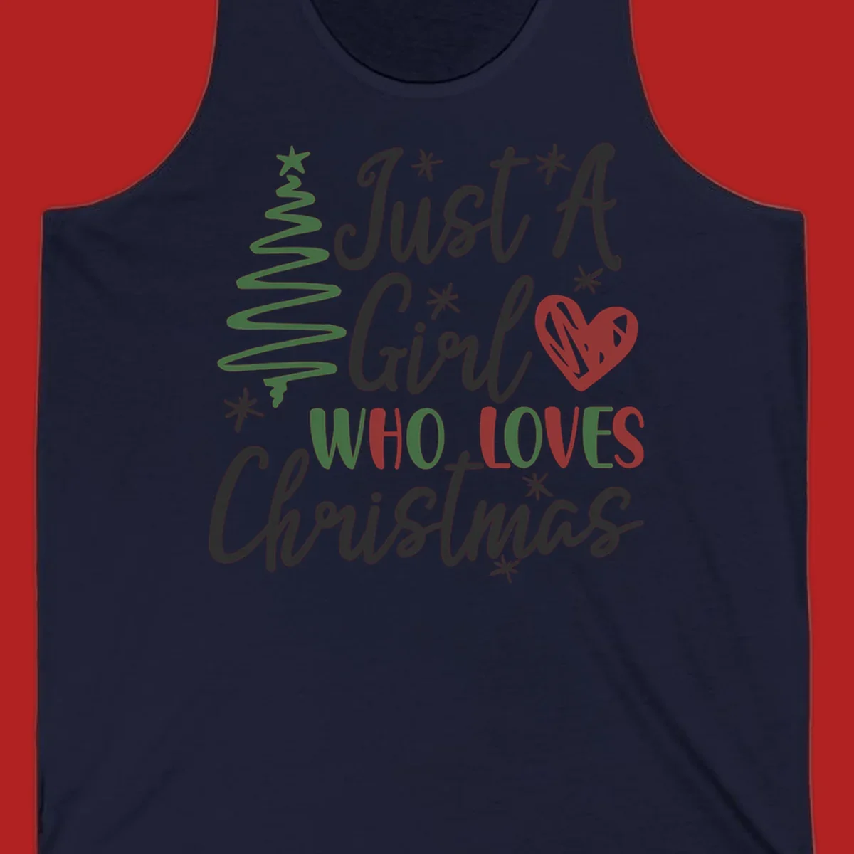 Girl who loves Christmas typography with tree and heart graphic.