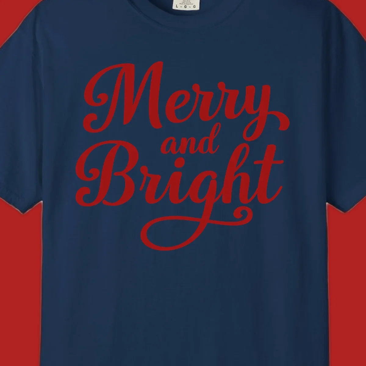 Merry and Bright script typography in red letters, perfect for holiday celebrations.