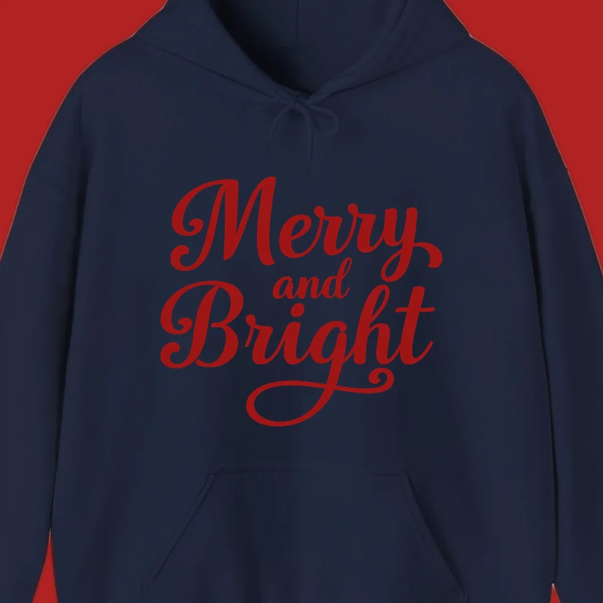 Merry and Bright script typography in red letters, perfect for holiday celebrations.