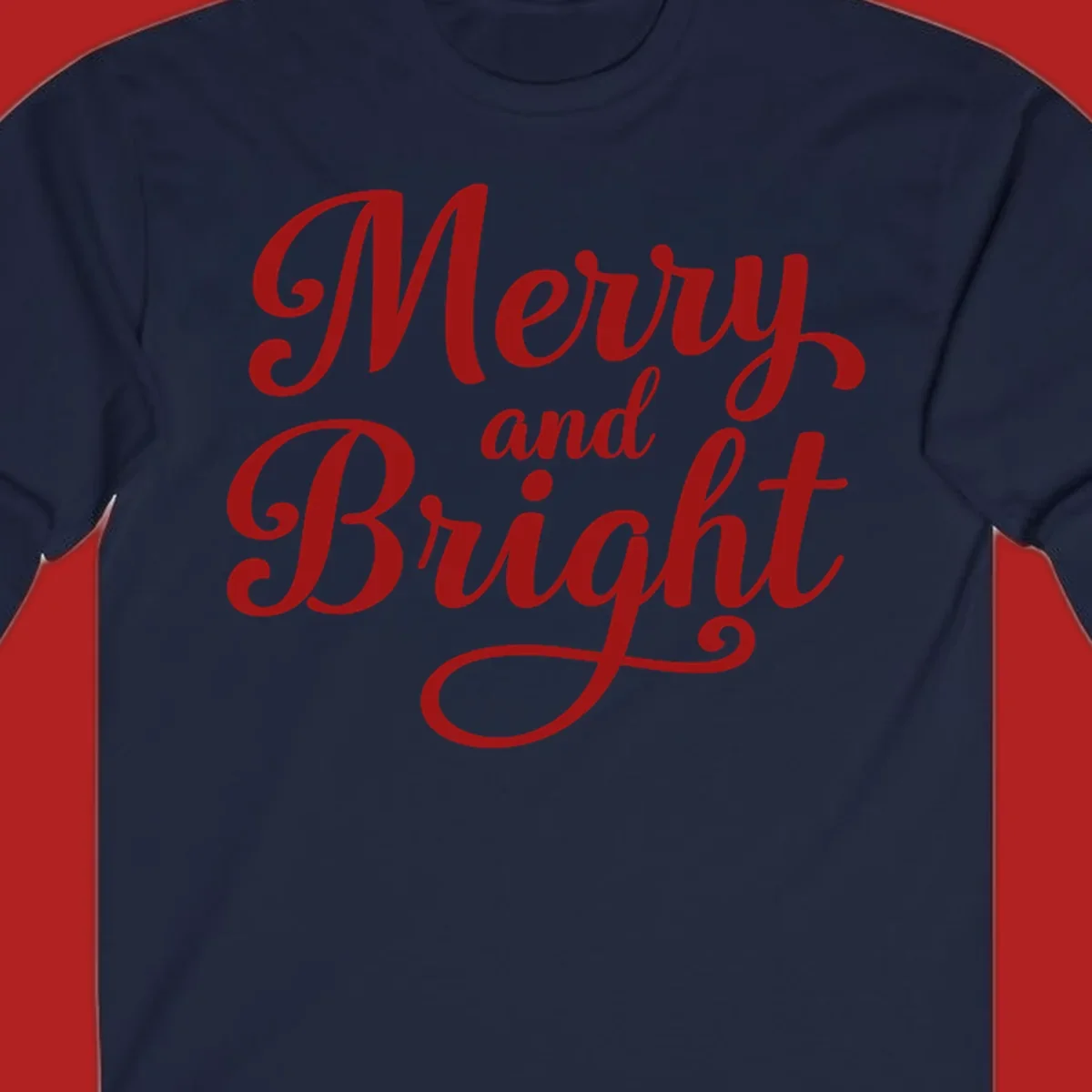 Merry and Bright script typography in red letters, perfect for holiday celebrations.