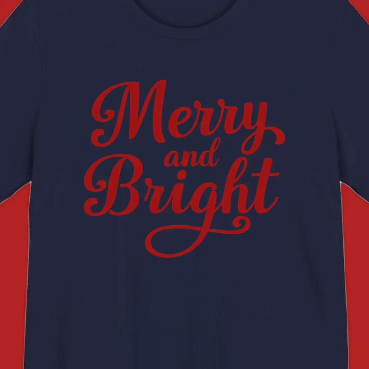 Merry and Bright script typography in red letters, perfect for holiday celebrations.