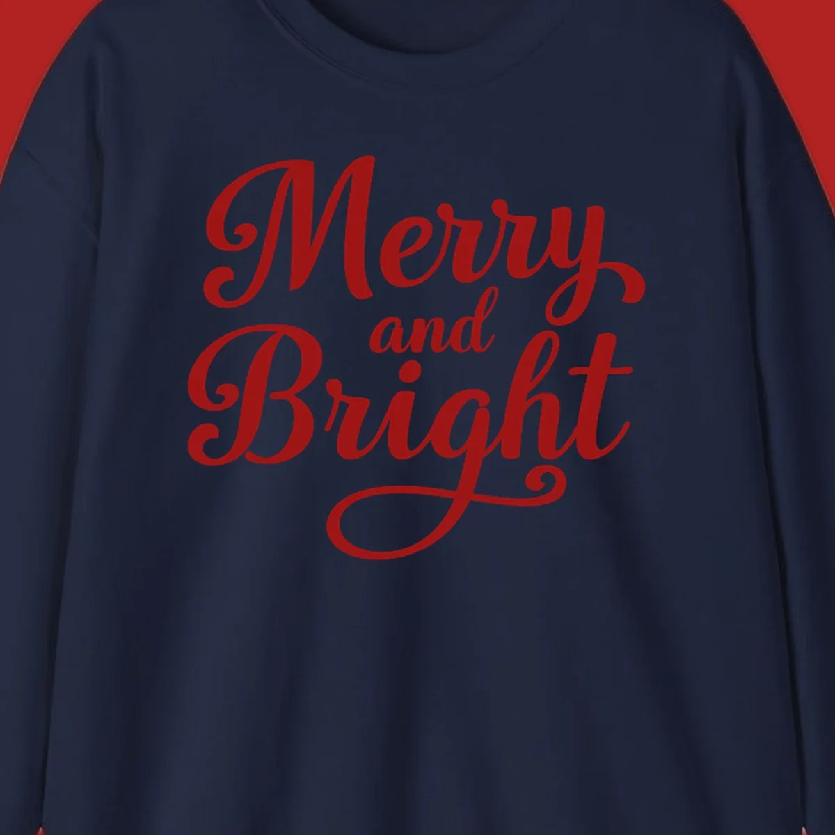 Merry and Bright script typography in red letters, perfect for holiday celebrations.