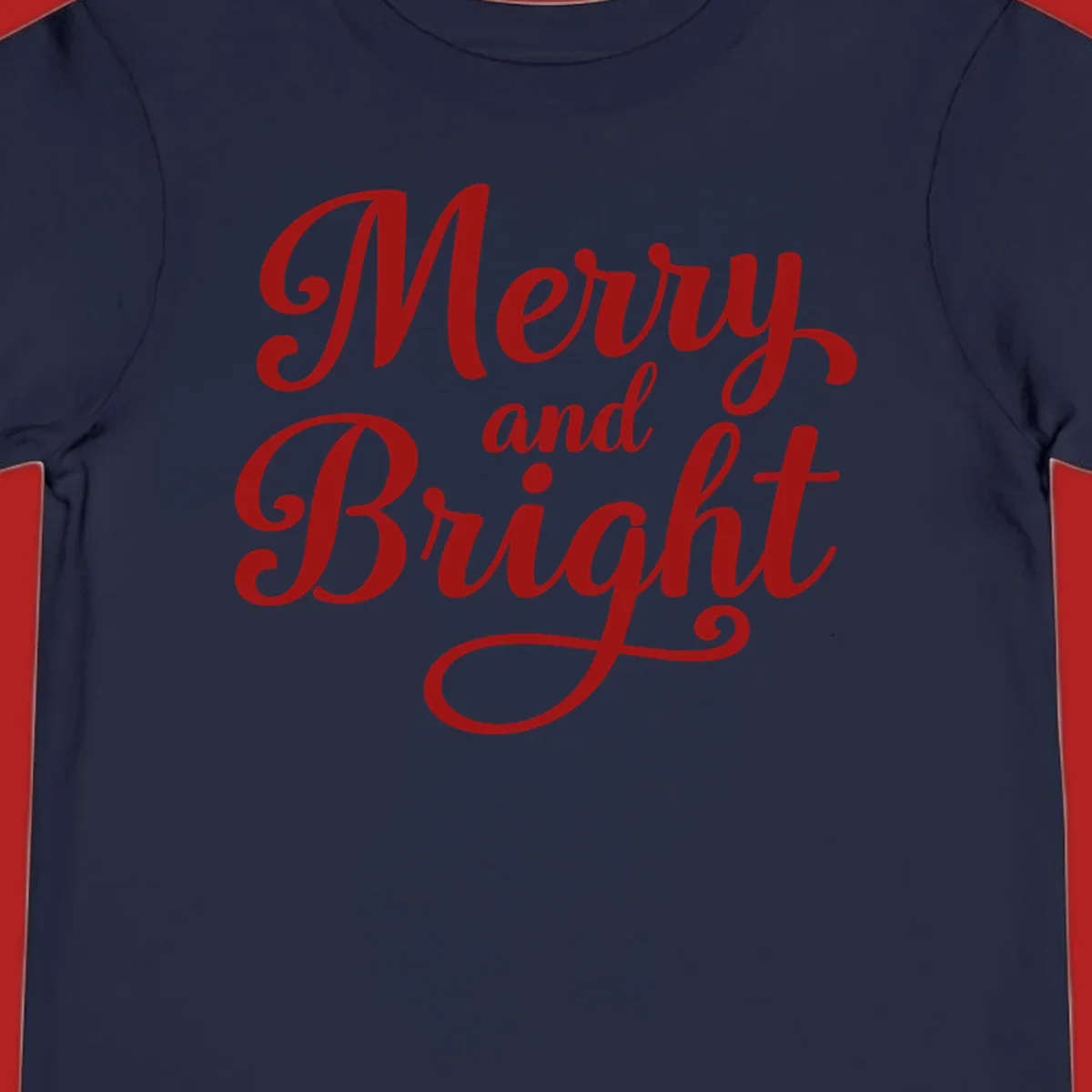 Merry and Bright script typography in red letters, perfect for holiday celebrations.