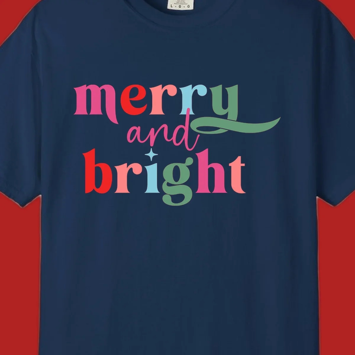 Merry and bright christmas typography with colorful letters.