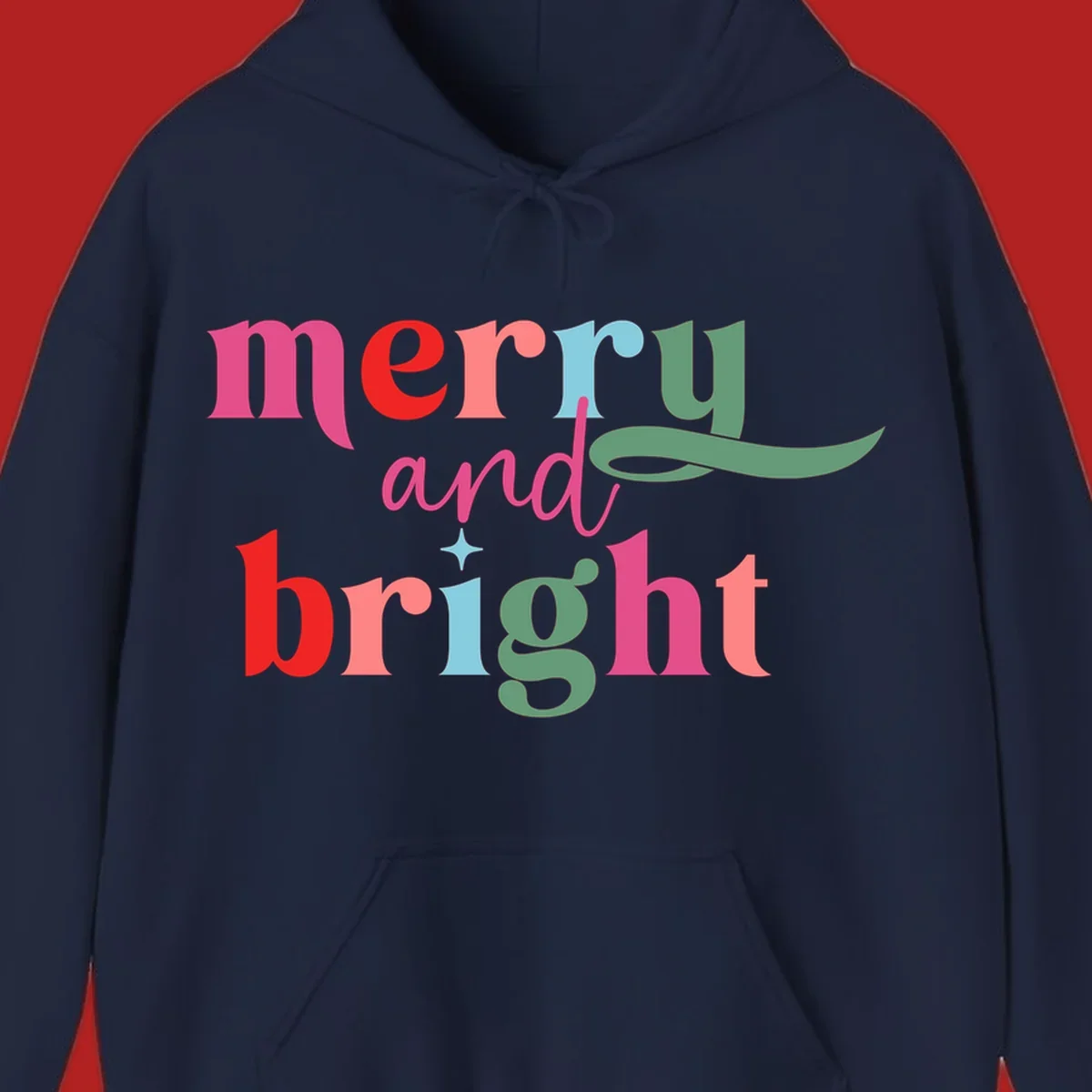 Merry and bright christmas typography with colorful letters.