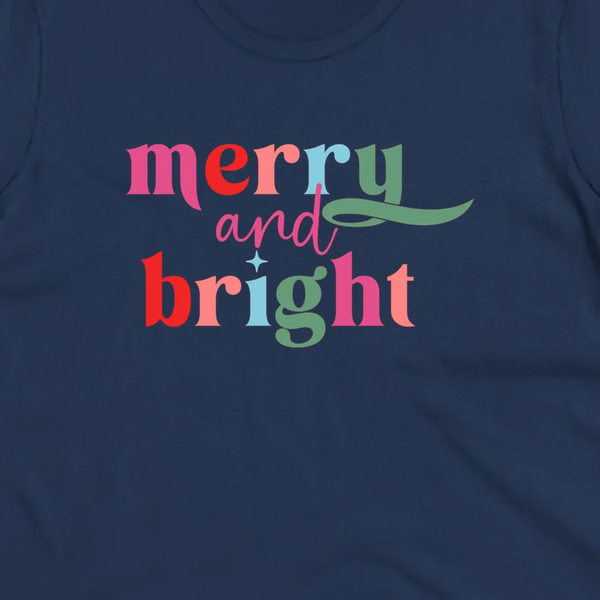 Merry and bright christmas typography with colorful letters.