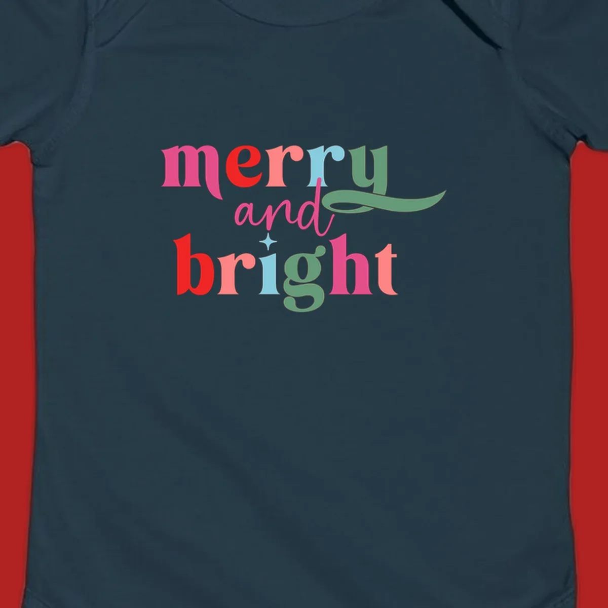 Merry and bright christmas typography with colorful letters.