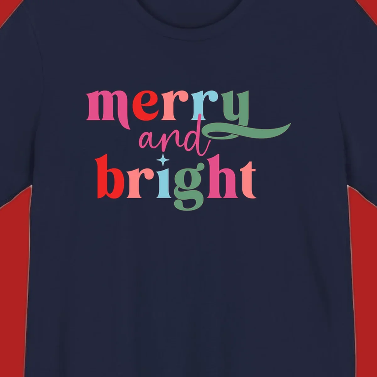 Merry and bright christmas typography with colorful letters.