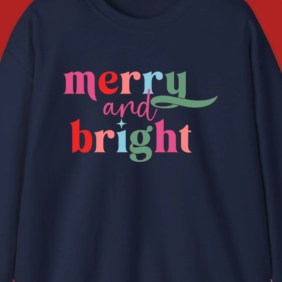 Merry and bright christmas typography with colorful letters.