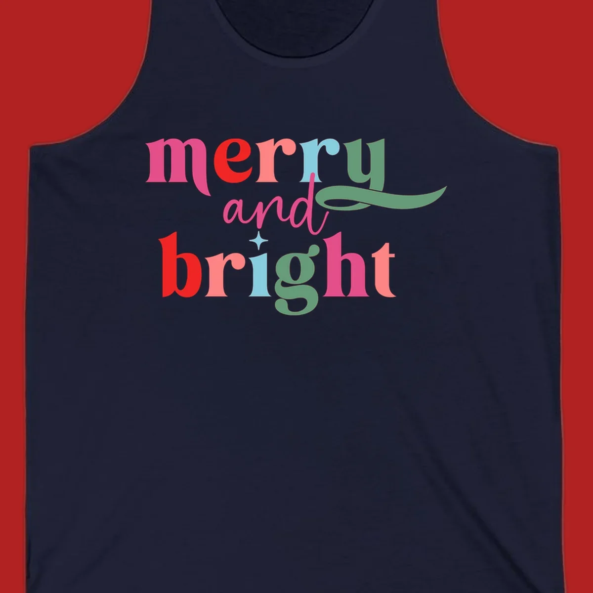Merry and bright christmas typography with colorful letters.