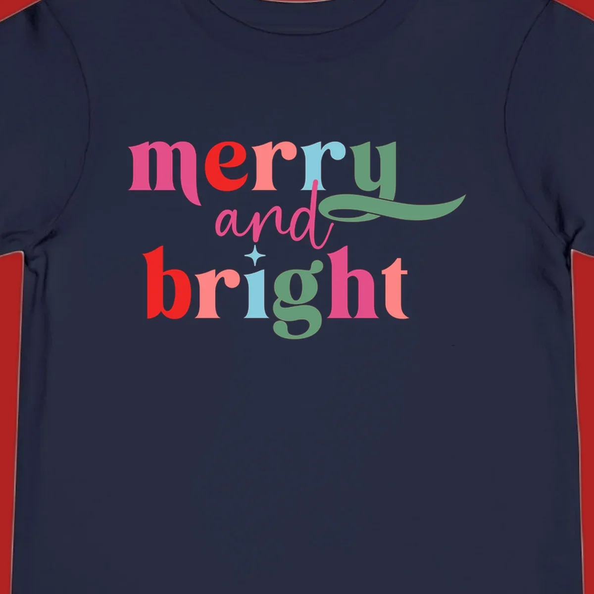 Merry and bright christmas typography with colorful letters.