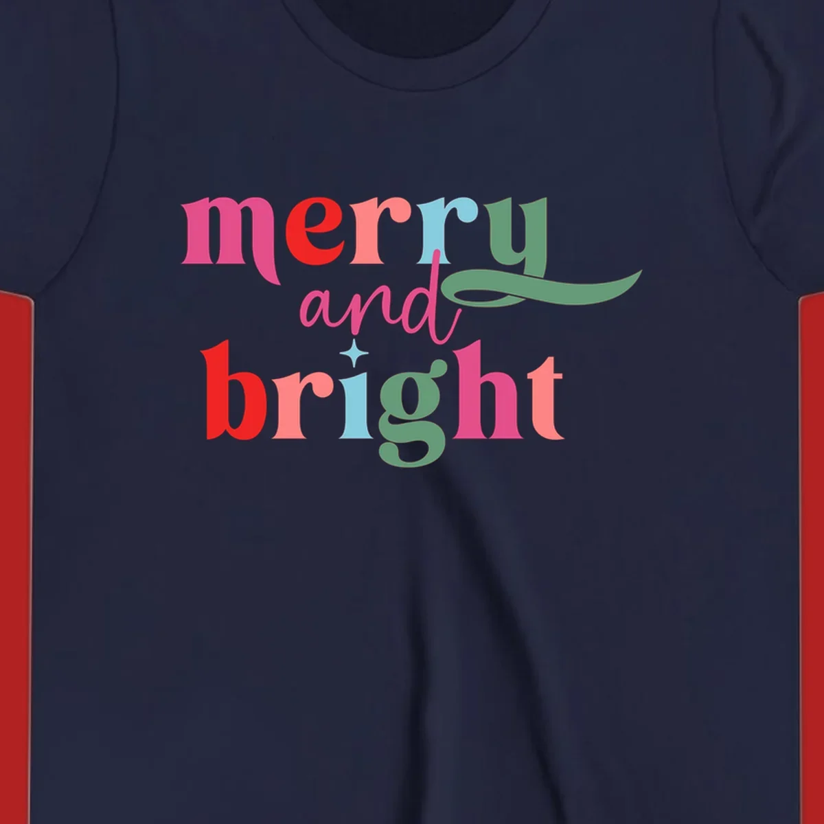 Merry and bright christmas typography with colorful letters.